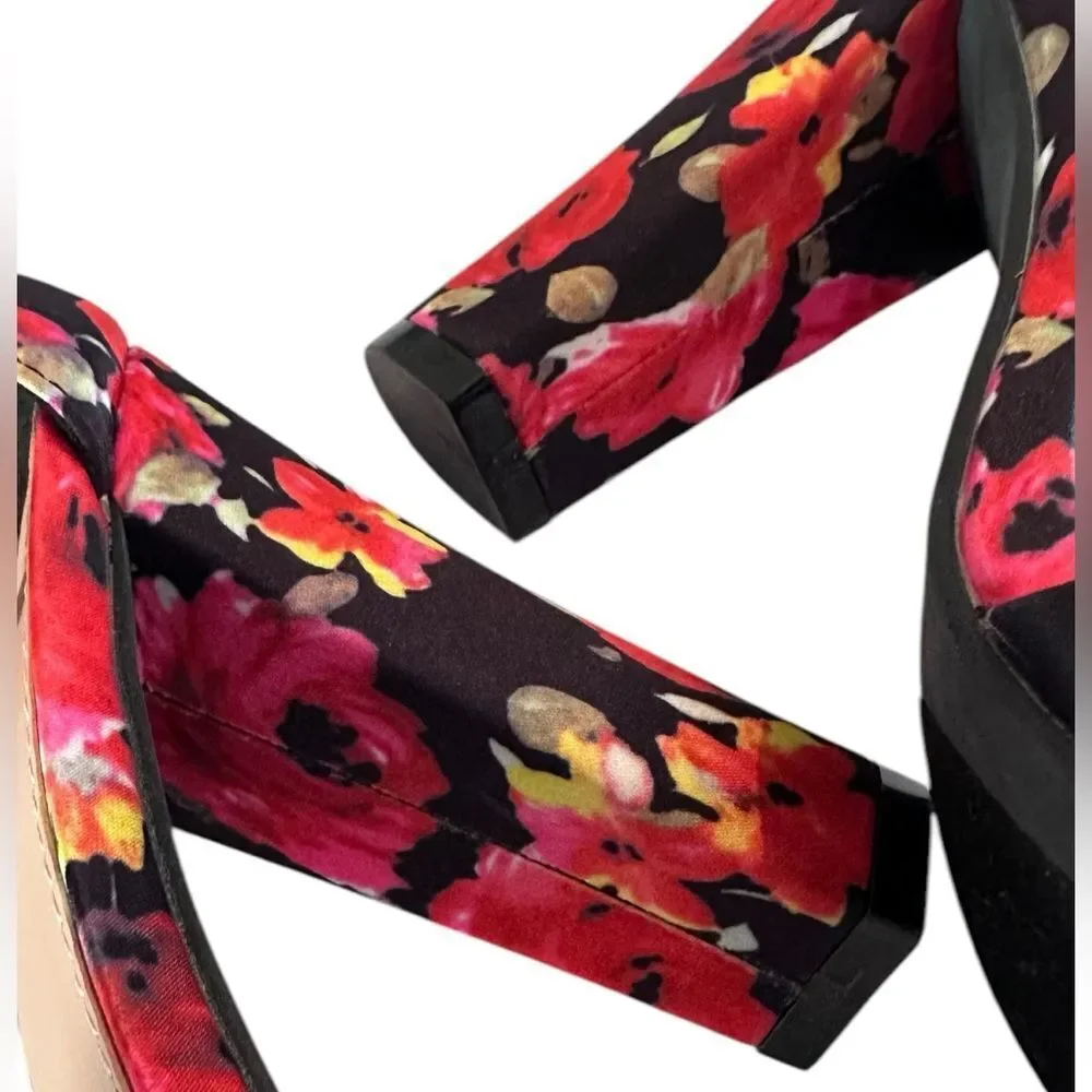 Just Fab Platform Floral Open Toe Heels Size 8 Women’s Red Rose Flower